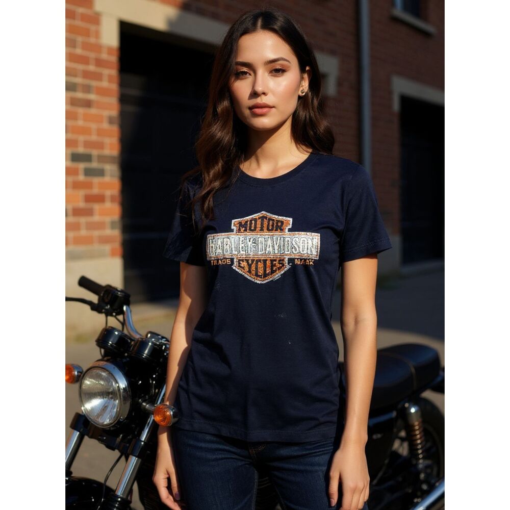 Harley Davidson Black Bling Embellished Military Air Base Italy Top Medium Large